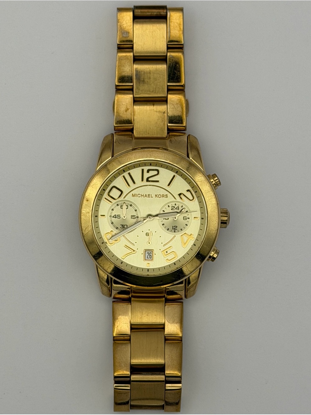 Michael Kors Women’s Mercer Chronograph Watch (MK-5726) Yellow Gold, New Battery